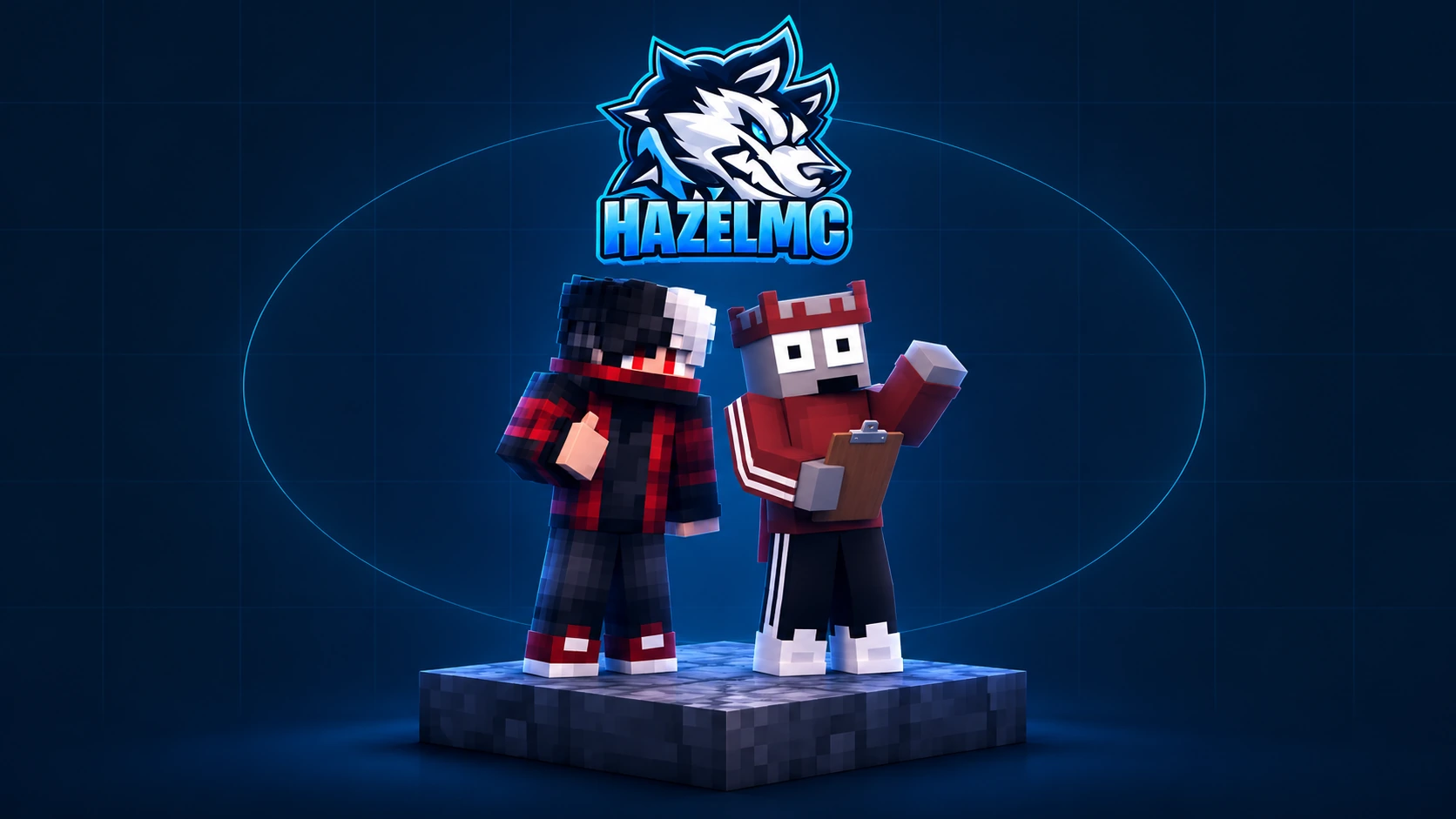 Godoz y Eamotyn junto al logo de HazelMC